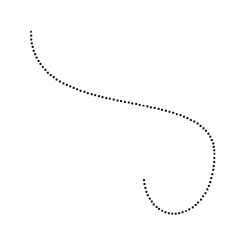 The final dot spread. All dots are now evenly spaced along the entire path according to arc length parameterization